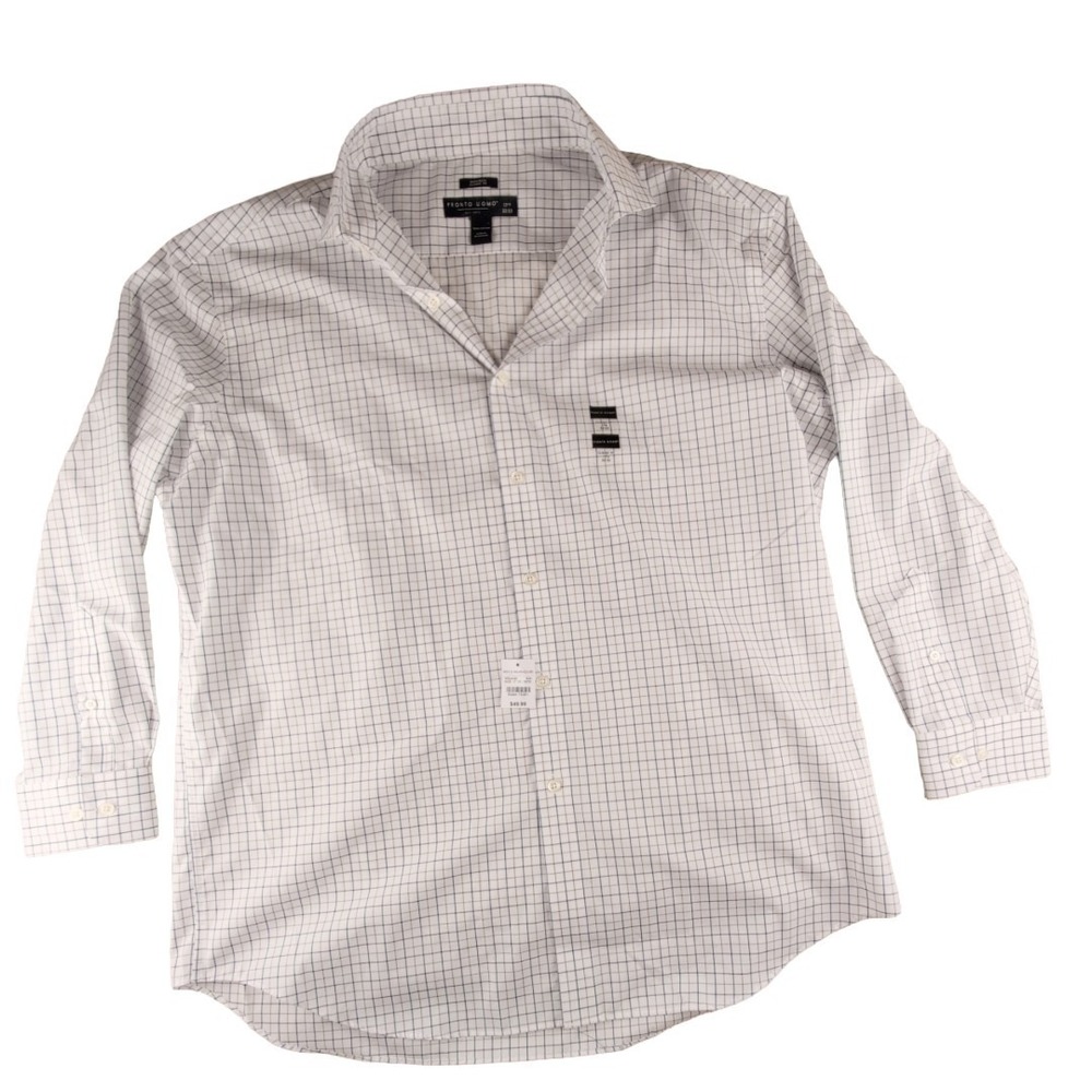 Pronto Uomo No Iron Classic Fit 100% Cotton White Plaid Button Down 17 1/2 32/33